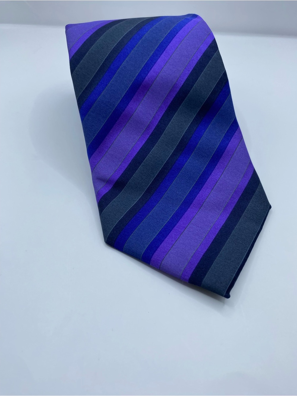 Hugo Boss Purple, Blue & Gray Diagonal Stripe Silk Tie